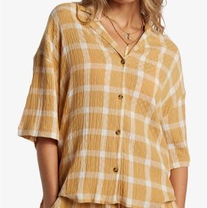 Billabong Plaid Textured Button Up Shirt Coastal Beach Top Medium
